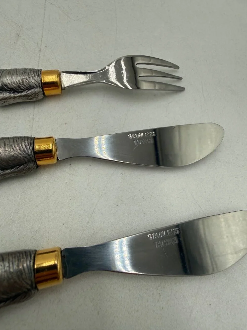 Vintage Rabbit Handle Stainless Steel 3 Piece Flatware Set Butter Cheese Knives
